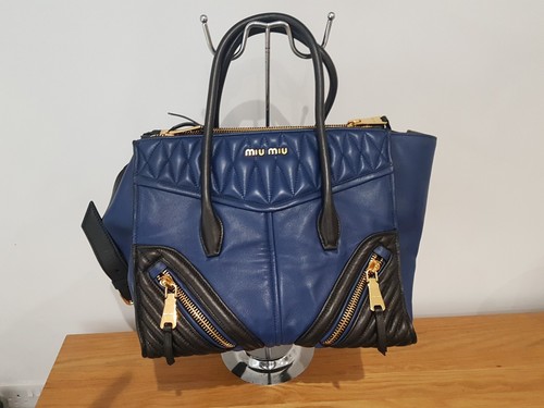 Rare Miu Miu Matelasse Leather Biker Shoulder Top Handle Bag Bi Colour - Picture 1 of 18