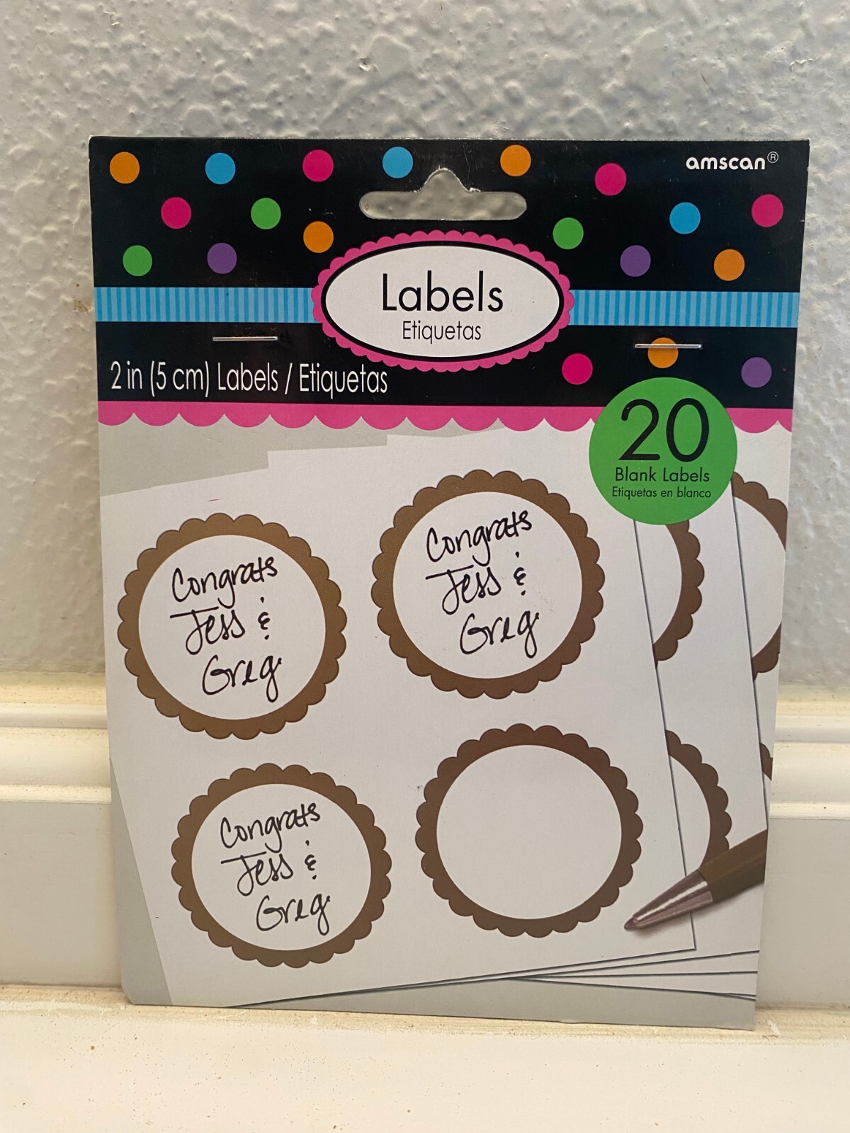 Amscan 20 Labels Circle Round 2 inch w/Golden Border | eBay