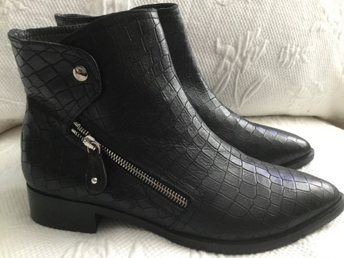 NAPOLEONI 40M 9US BlackLeather CrocPrint PointedToe SideZippers AnkleBoots Italy - Picture 2 of 10