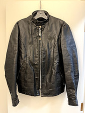 Vintage EXCELLED Black Leather Motorcycle Jacket Lined, Size 42, Made in USA