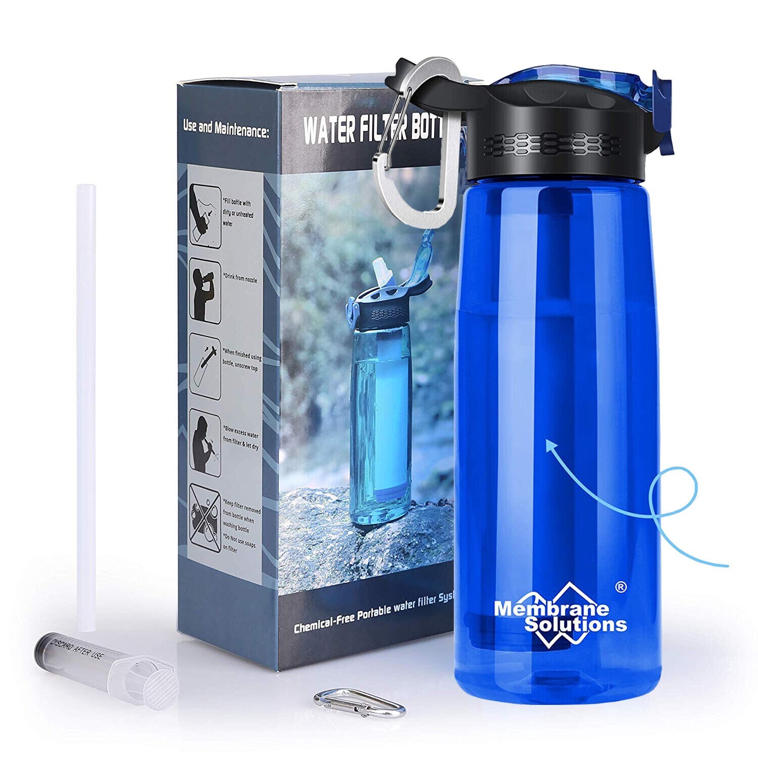 Portable Water Purifier Filter Bottle with 4Stage Integrated Filter