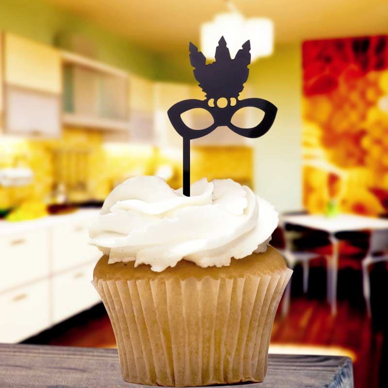 Black Masquerade Ball Cupcake Toppers x8 Baking Cake Pick Decoration