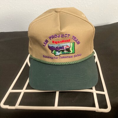 Exxon Mobil LSM PROJECT TEAM Trucker Hat Strapback Cap USA Made NWOT Green/Tan