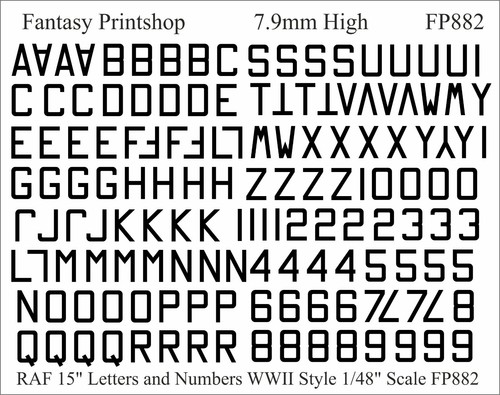 RAF Numbers and Letters 15" water slide ransfers WW11  BLACK  1/48  FP882BLK - Picture 1 of 3