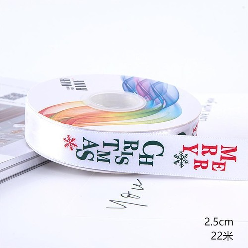 Happy Christmas Ribbon Gift Coloured Ribbon Gold Stamp Satin Ribbon Gold White - Picture 9 of 16