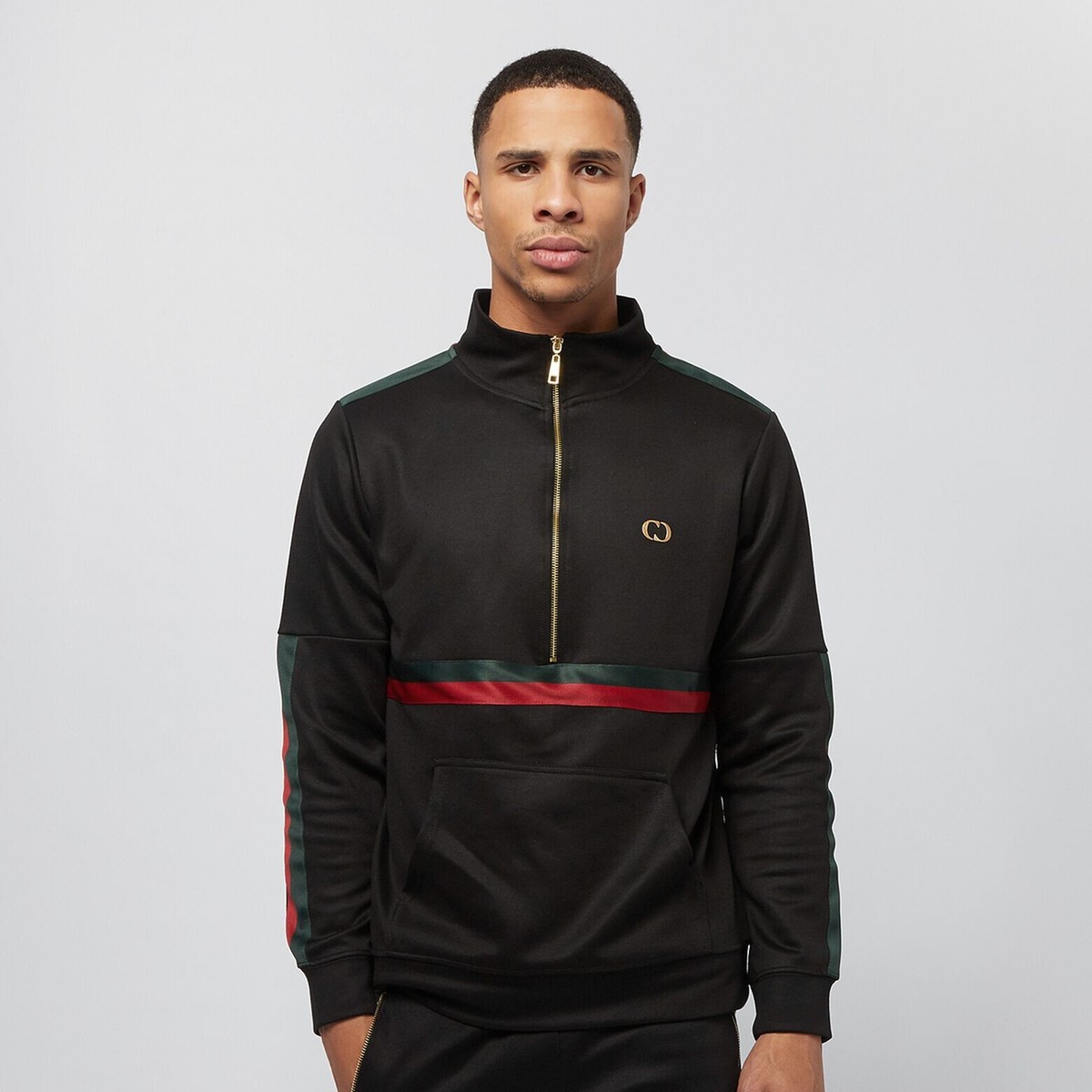 Men’s Criminal Damage Cuccio 3/4 Zip Tracksuit Top – Black/Red/Green RRP 