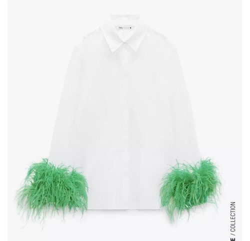 ZARA POPLIN SHIRT WITH FEATHER APPLIQUÉS WHITE GREEN 2055/545 EXTRA SMALL  XS | eBay