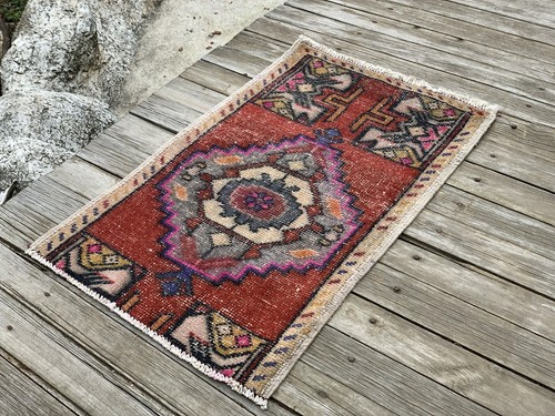 Turkish Vintage Oushak Handmade Geometric Wool Farmhouse Antique Rug 1.8x2.9 ft