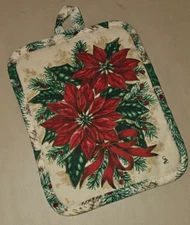 Vintage Mid Century Christmas Potholder Kitchen Trivet Poinsettia 7" x 8.75"