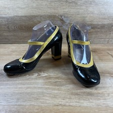 Vintage Dolce & Gabbana Patent Leather Mary Jane Pumps Black Gold US 10 AS IS