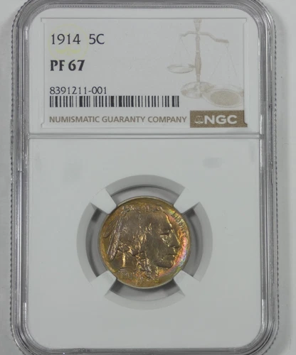 1914 Buffalo Nickel CERTIFIED NGC PROOF 67  5c ~ Stunning Color