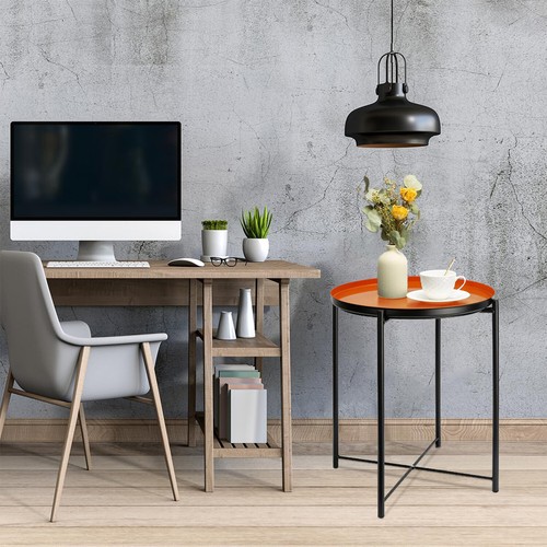 HOMRITAR Round Metal Side End Table Living Room With Shelf Bedside Nights - Picture 12 of 28