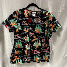 Rudolph Red Nose Reindeer Christmas Scrub Top Large Hospital Nurse