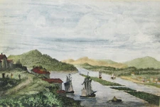 Jacques Gérard Milbert Etching View of Villa on Hudson 1837 3-3/4x5-1/2in Framed