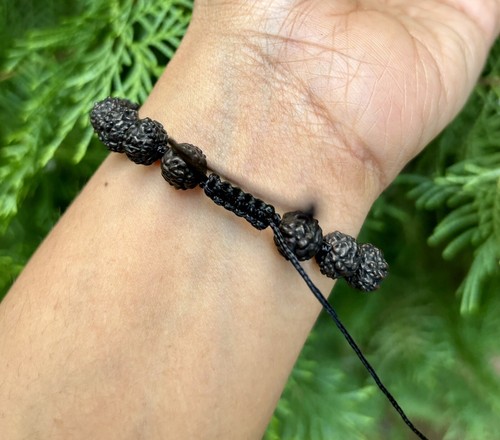 LAB CERTIFIED Natural RUDRAKSHA Rudraksh Bracelet Adjustable 5 Mukhi 5 Face Blk - Picture 10 of 11