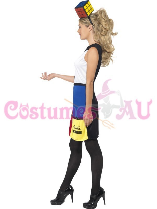 Women's Rubik's Cube Costume - 80s Rubix Fancy Dress With Headband & Bag - Smiffy's