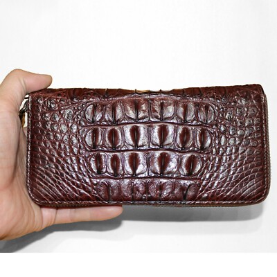Brown Leather Zipper Long Wallet Hand Clutch #MW2905