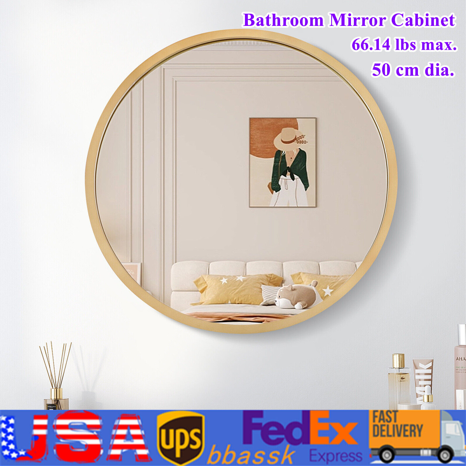 Round LED Mirror Cabinet with Hidden Storage – Wall-Mounted Bathroom Vanity-image