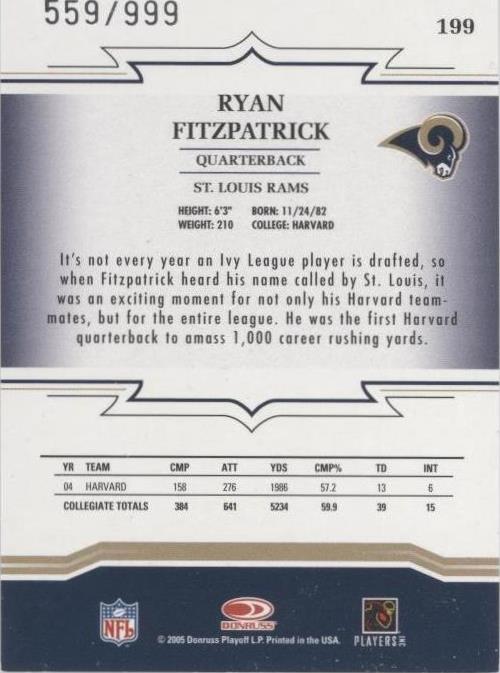 2005 Donruss Throwback Threads Ryan Fitzpatrick #199