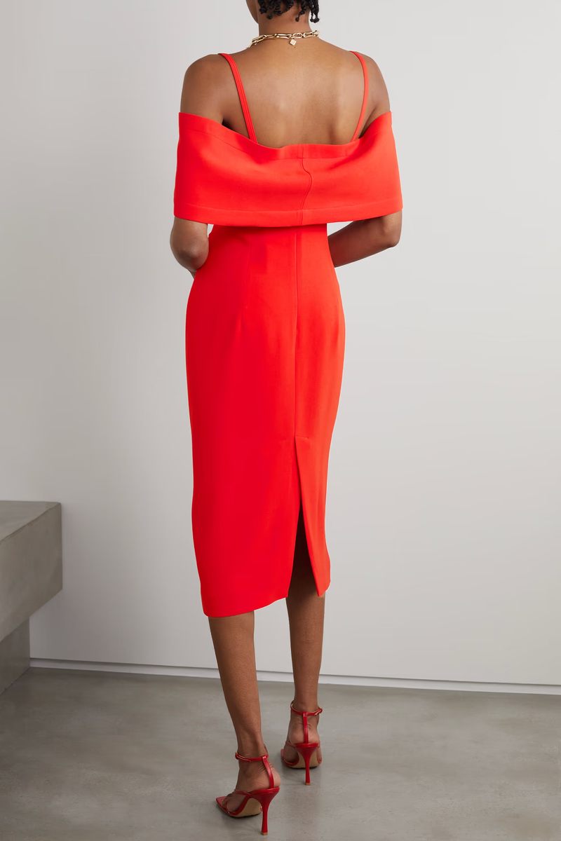 【Victoria Beckham】クレープデシン&リネン混◆ワンピース NWT $1,090 VICTORIA BECKHAM Off shoulder cape-effect crepe