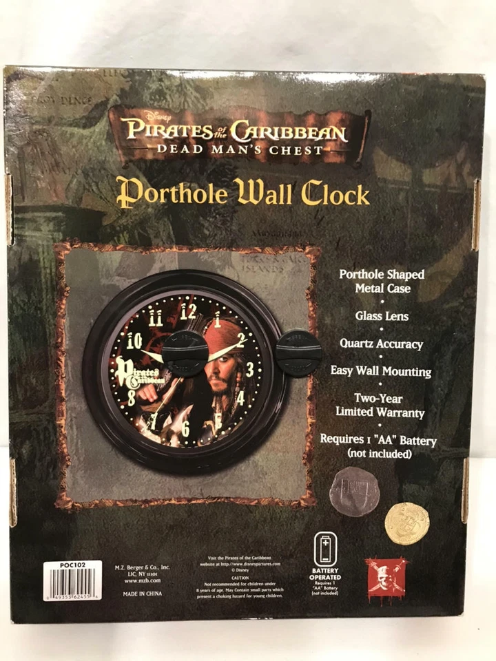 Reloj de Pared DISNEY Piratas del Caribe OJO DE BUEY NUEVO Cofre Hombre Muerto Nuevo de Lote Antiguo Foto 2 de 4