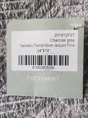 Freshmint Chenille Geometric Woven Lumbar Pillow Cover Charcoal Gray 24x14 - Picture 3 of 3