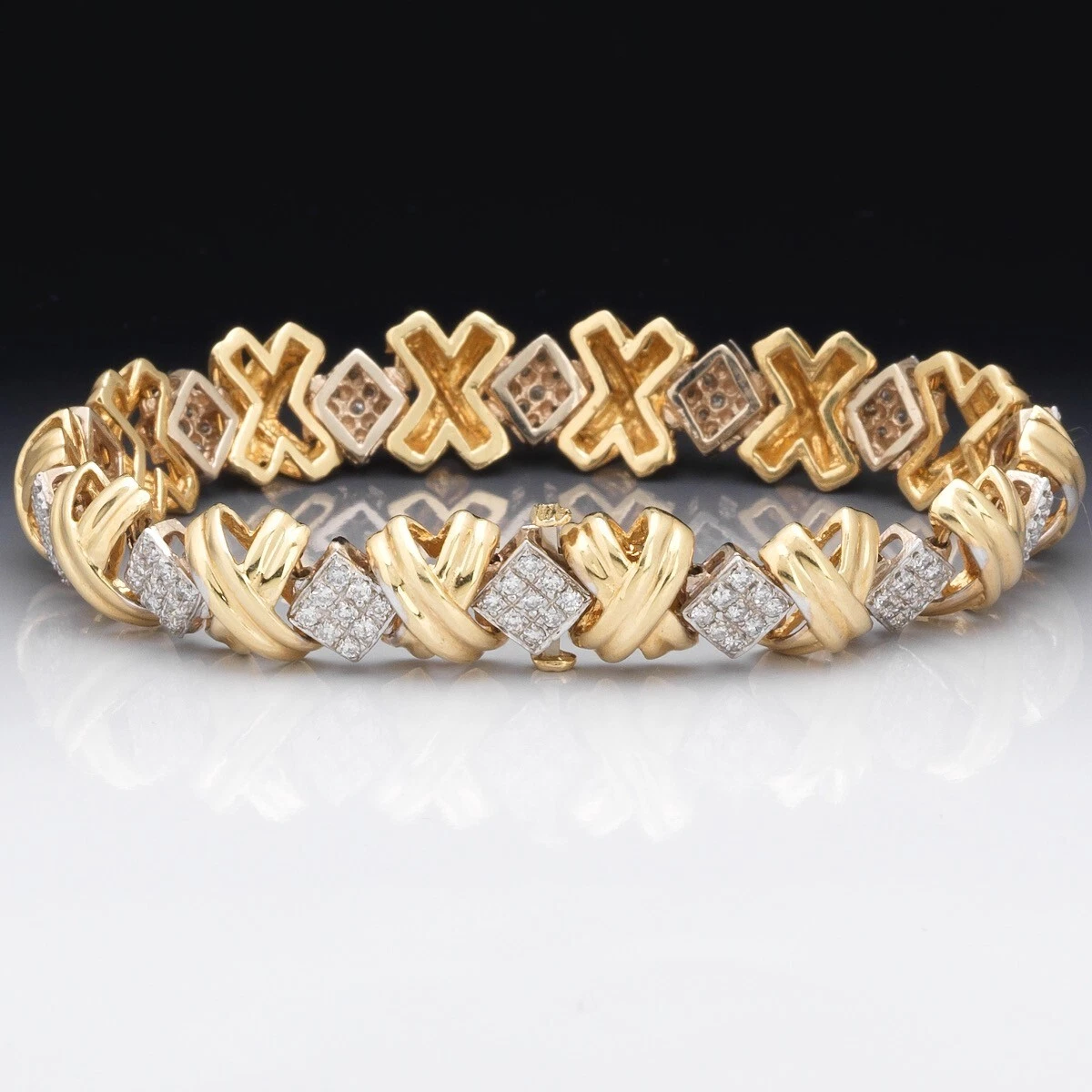 14 Karat White Gold and 14 Karat Yellow Gold Tennis Bracelet with