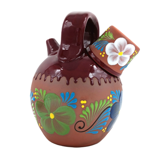 Mexican Pottery Water Crock w Cup Drip Glaze Ceramic Decanter Pitcher Dish Lg - Picture 3 of 8