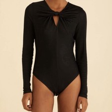 Farm Rio Knotted Long Sleeve Bodysuit in Black Size XS
