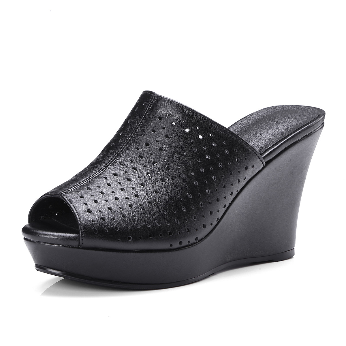 Sandalen Damen Schuhe Schuhe Damen Sommer Keilabsatz Schlappen Kunstleder Cut-out Schwarz e4de0e Sandalen Damen Schuhe Schuhe Damen Sommer Keilabsatz Schlappen Kunstleder Cut-out Schwarz e4de0e