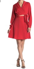 ASTR the label Women's Long Sleeve Cut Out Short WRAP Dress, Red, Medium    2478