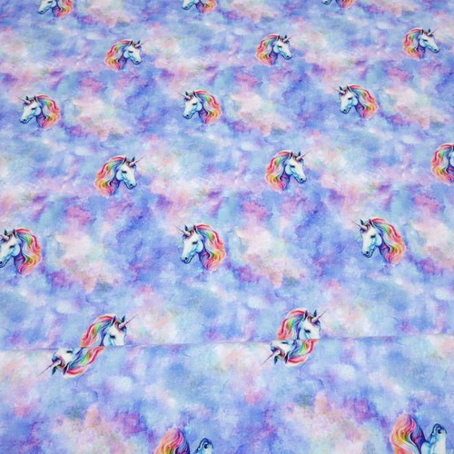 Tessuto cotone jersey unicorno batik cielo blu rosa colorato tessuto per bambini - Foto 2 di 5
