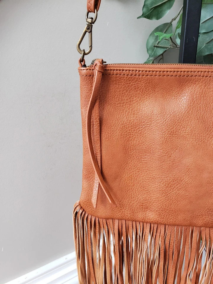 Bandolera Carlos Santana Mujer Marrón Poliuretano Forrado Flecos Correa para el Hombro Foto 3 de 4