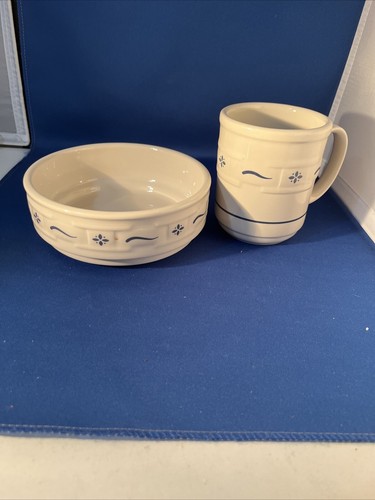LONGABERGER POTTERY Blue Mug & Bowl SET