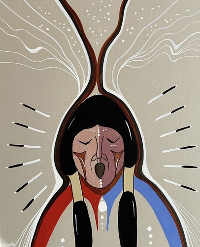 Justin Tso Original Kunstwerk Gemälde Navajo Indianer singender Mann signiert - Bild 3 von 7