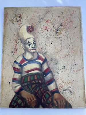 JESTER PAINTING ABSTRACT VINTAGE EXPRESSIONISM MODERNISM WPA STYLE CIRCUS CLOWN