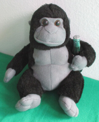 Gorilla Ape Holding Coke Bottle Plush Beanie Coca-Cola Vintage Black Gray 6 1/2 