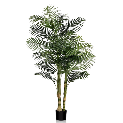 5FT Golden Cane Palm Tree, Green Artificial Tree Fake Palm Tree, Home Garden Out