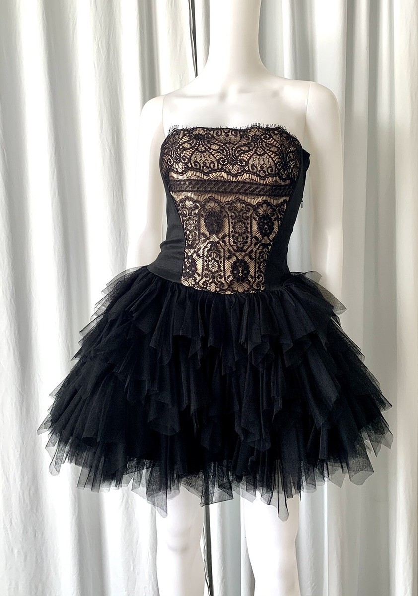 black tutu corset dress Black Corset Tulle Dress: Midnight Allure Mesh Fabric & Chain Strap main image 0