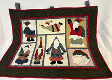 Hand Quilted Holiday Christmas Santa Banner Wall Hanging With Hand Tabs