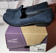 Sz 38 Dansko Olivia Snake Nubuck Shoes Blue Original Box