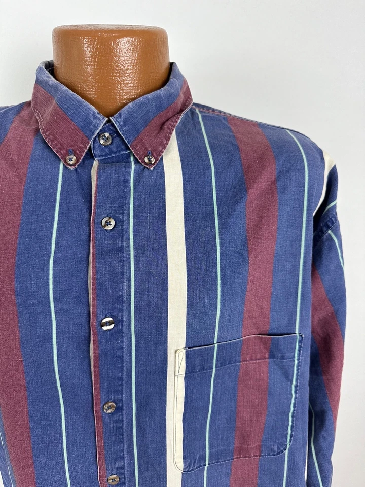 Винтажная рубашка 80-х Red Eye Marc Daniels XL ВЫСОКАЯ синяя в полоску гранж бедствие США - Изображение 2 из 4