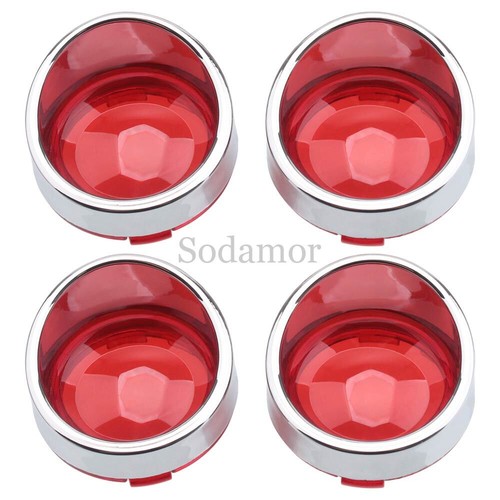 4PCS Red Lens Turn Signal Covers w/Chrome Visors Bezels For Harley Softail Dyna - Picture 4 of 21