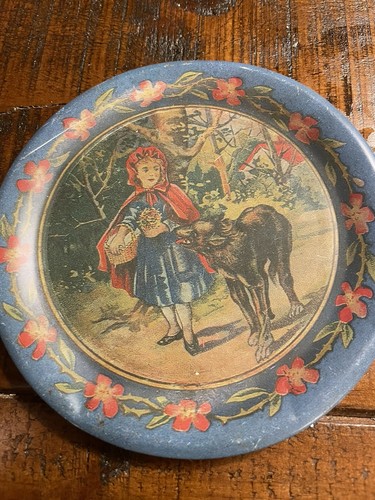 Vintage Tin Lithograph Little Red Riding Good Cup & Saucer Pretend Play - Picture 2 of 4