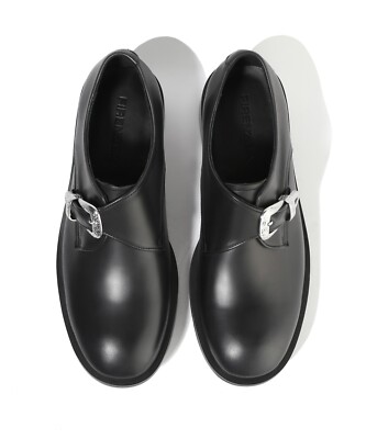 Firenze Atelier Mens Handmade Black Cow Leather Round Toe Monk Strap Derby Shoes