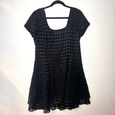 Jeffery & Dara Vintage Black Checked Textured Short Sleeve Skater Dress 12