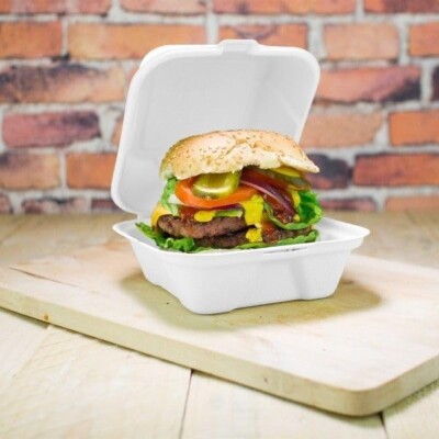 100 Stück Burger Box 6 Zoll Biologisch Abbaubar Bagasse Zuckerrohr Lebensmittel Behälter SE