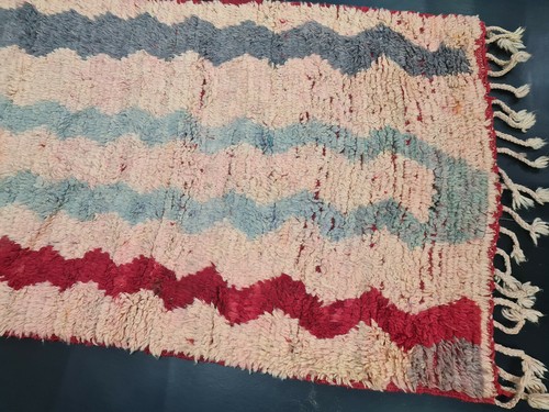 Moroccan Boujaad Vintage Handmade Runner Rug 2'4x10'9 Striped Pink Gray Wool Rug - Picture 6 of 12
