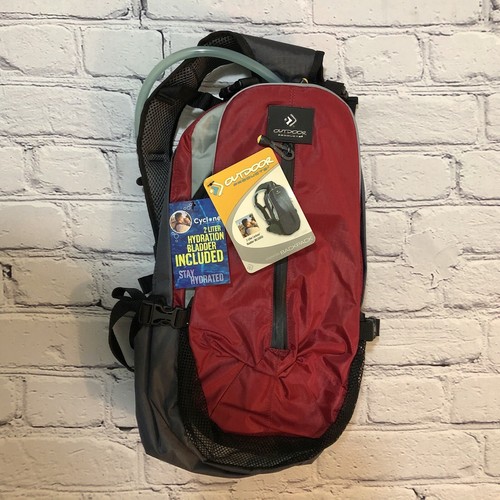 Outdoor Products Hydration Backpack Red Gray 2 Liter Cyclone Bladder Included