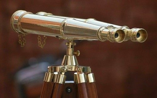 Telescopio binocular náutico de latón de 18" que funciona con soporte para trípode de piso - Imagen 2 de 6